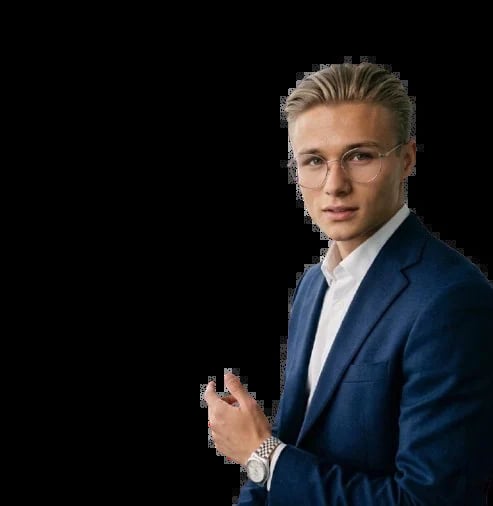 Klaus Sentner - Finanzberater mit Brille und dunkelblauem Blazer